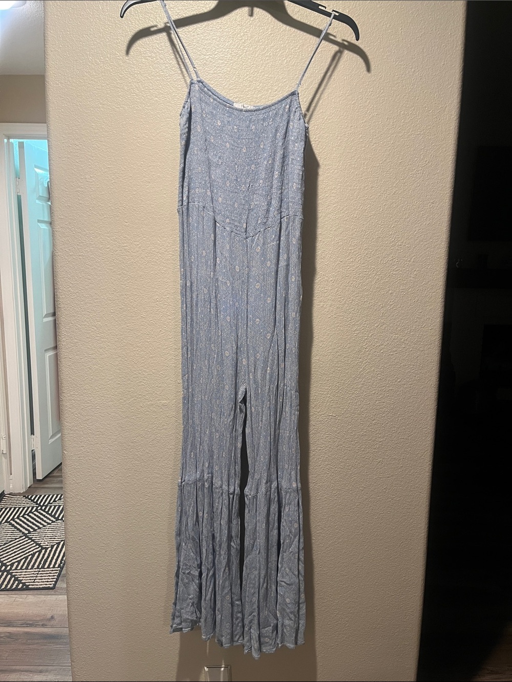 Timing Light Blue Floral Tiered Wide-Leg Jumpsuit